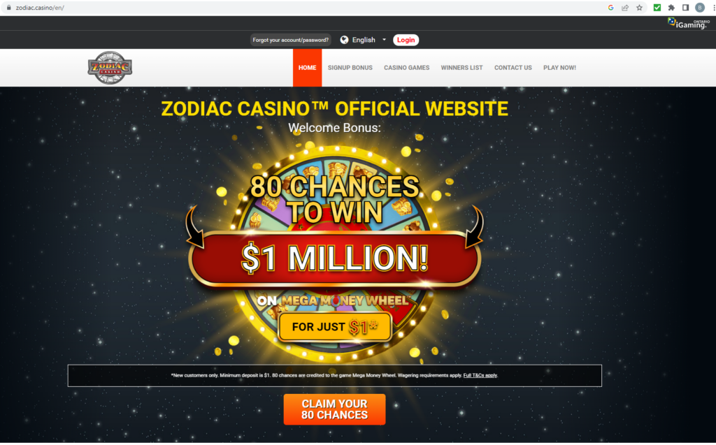 Zodiac Casino website