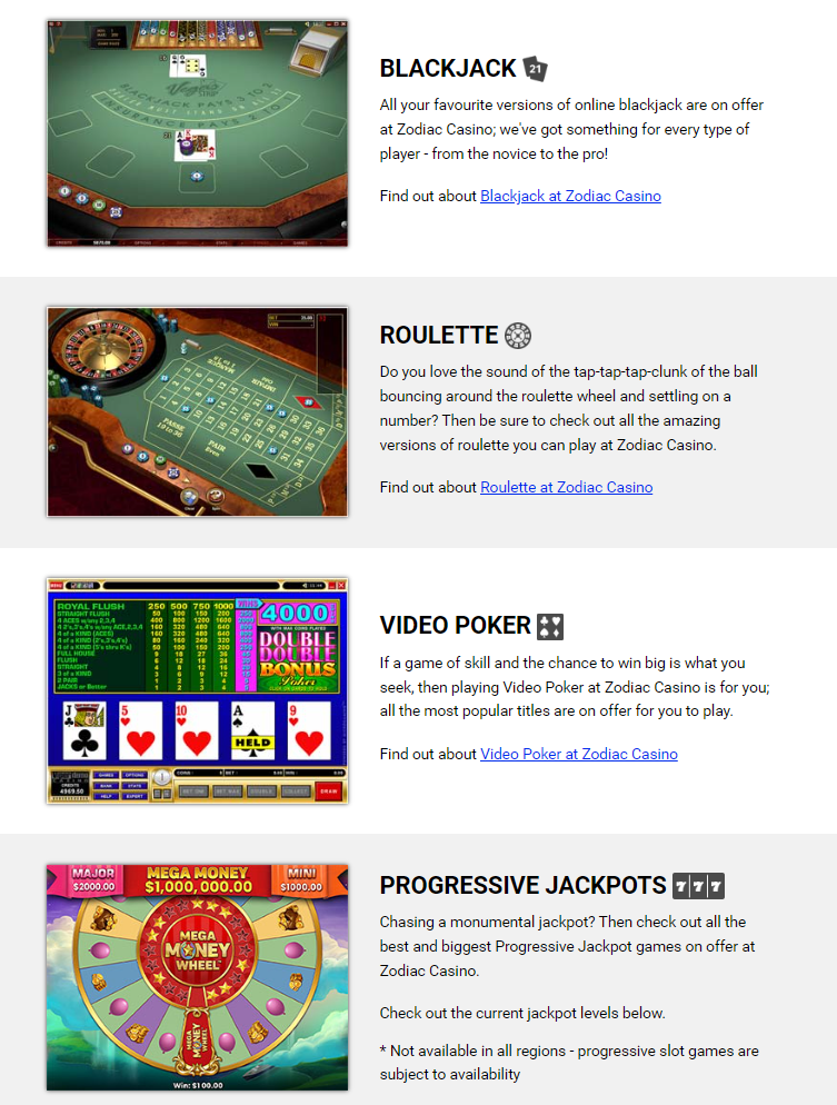 Zodiac Casino Table Games